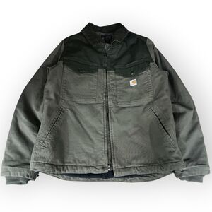 Carhartt Montana Olive Green Relaxed Fit Jacket With Corduroy Collar - M